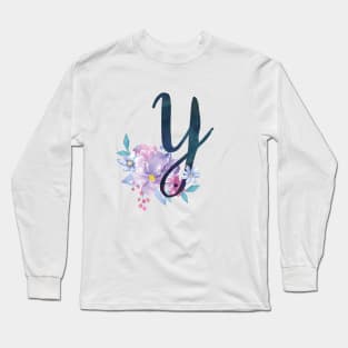 Floral Monogram Y Pretty Lilac Bouquet Long Sleeve T-Shirt